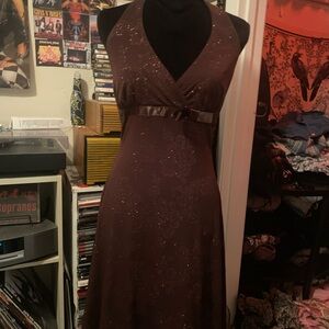 Y2K Brown Sparkly Halter Dress with Bow